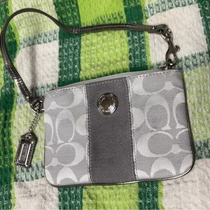 Coach Signature Jacquard Wristlet in Pewter